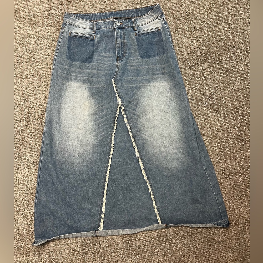 Be girl Denim Maxi Skirt with Frayed Hem size Large